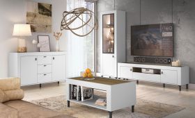 Soggiorno 4 pezzi Q Barbe | Bianco opaco/Rovere | Bordi ABS | Maniglie nere | Design moderno salvaspazio