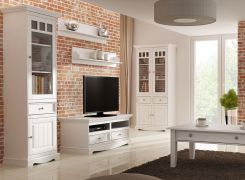 Soggiorno 6 pezzi stile country Gyronde | Pino massiccio bianco | Dettagli noce | Design elegante