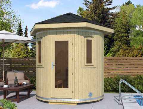Sauna a botte verticale Schlafkogel 04 - misure: 239 x 239 x 299 (l x p x h), Superficie: 4,4 m² 