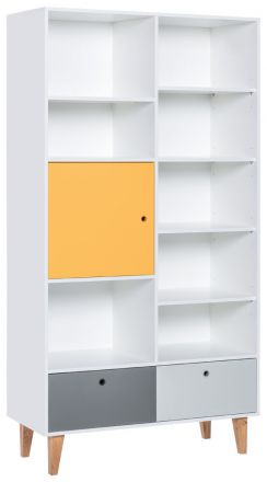 Cameretta - Scaffale "Syrina" 15, bianco / grigio / giallo - 202 x 105 x 45 cm (h x l x p)