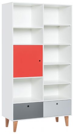 Cameretta - Scaffale "Syrina" 15, bianco / grigio / rosso - 202 x 105 x 45 cm (h x l x p)