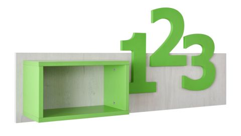 Cameretta - Mensola "Luis" 02, rovere bianco / verde - 54 x 120 x 22 cm (h x l x p)
