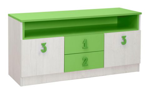 Cameretta - Cassettiera "Luis" 05, rovere bianco / verde - 60 x 120 x 42 cm (h x l x p)