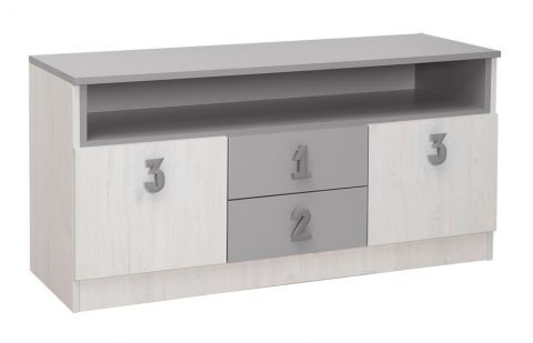 Cameretta - Cassettiera "Luis" 05, rovere bianco / grigio - 60 x 120 x 42 cm (h x l x p)
