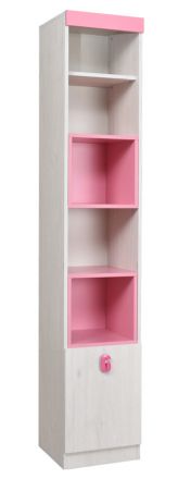 Cameretta - Scaffale Luis 16, rovere bianco / rosa - 218 x 40 x 42 cm (h x l x p)