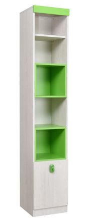 Cameretta - Scaffale Luis 16, rovere bianco / verde - 218 x 40 x 42 cm (h x l x p)