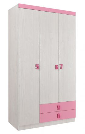 Cameretta - Armadio ad ante battenti Luis 21, rovere bianco / rosa - 218 x 120 x 52 cm (h x l x p)