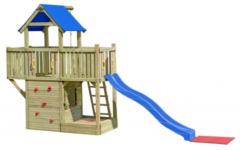 Torretta gioco K41 con balcone, sabbiera, spazio chiuso e scivolo a onde - misure: 620 x 185 cm (l x p)