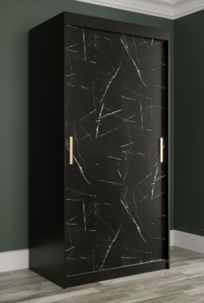 Armadio stretto elegante Etna 25, nero opaco / marmo nero - 200 x 100 x 62 cm (h x l x p), molto spaziosa