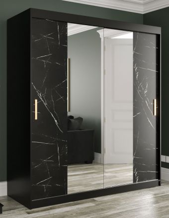 Elegante Armadio 10 scomparti Etna 61, nero opaco / marmo nero - 200 x 180 x 62 cm (h x l x p), molto spazioso