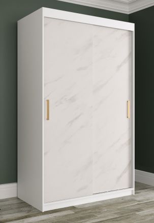Armadio effetto marmo Etna 32, bianco opaco / marmo bianco - 200 x 120 x 62 cm (h x l x p), 5 scomparti e 2 barre appendiabiti