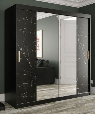 Armadio moderno effetto marmo Etna 65, nero opaco / marmo nero - 200 x 200 x 62 cm (h x l x p), molto spaziosa