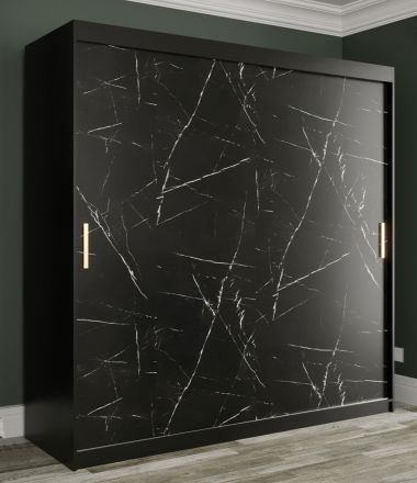 Armadio moderno effetto marmo Etna 41, nero opaco / marmo nero - 200 x 200 x 62 cm (h x l x p), 10 scomparti e 2 barre appendiabiti 