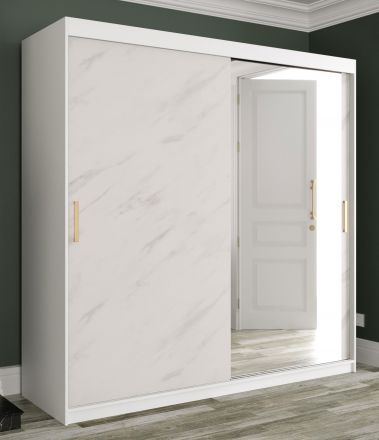 Armadio moderno Etna 92, bianco opaco / marmo bianco - 200 x 200 x 62 cm (h x l x p), 10 scomparti