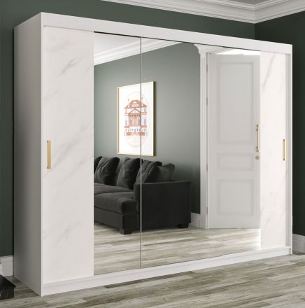 Armadio spazioso Etna 96, bianco opaco / marmo bianco - 200 x 250 x 62 cm (h x l x p), 10 scomparti