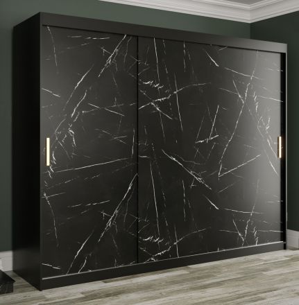 Armadio con anta a specchio Etna 49, nero opaco / marmo nero - 200 x 100 x 62 cm (h x l x p), 5 scomparti 