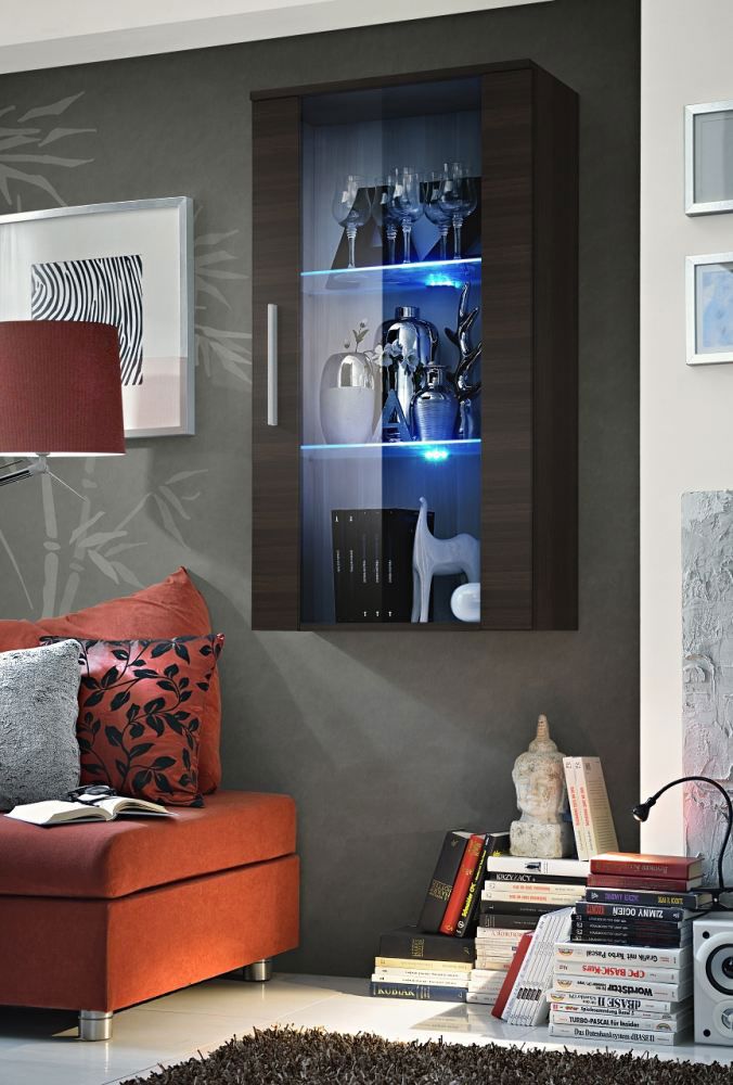 Armadio a muro a tre scomparti Salmeli 17, colore: nero - Dimensioni: 110 x 60 x 29 cm (A x L x P), con illuminazione a LED