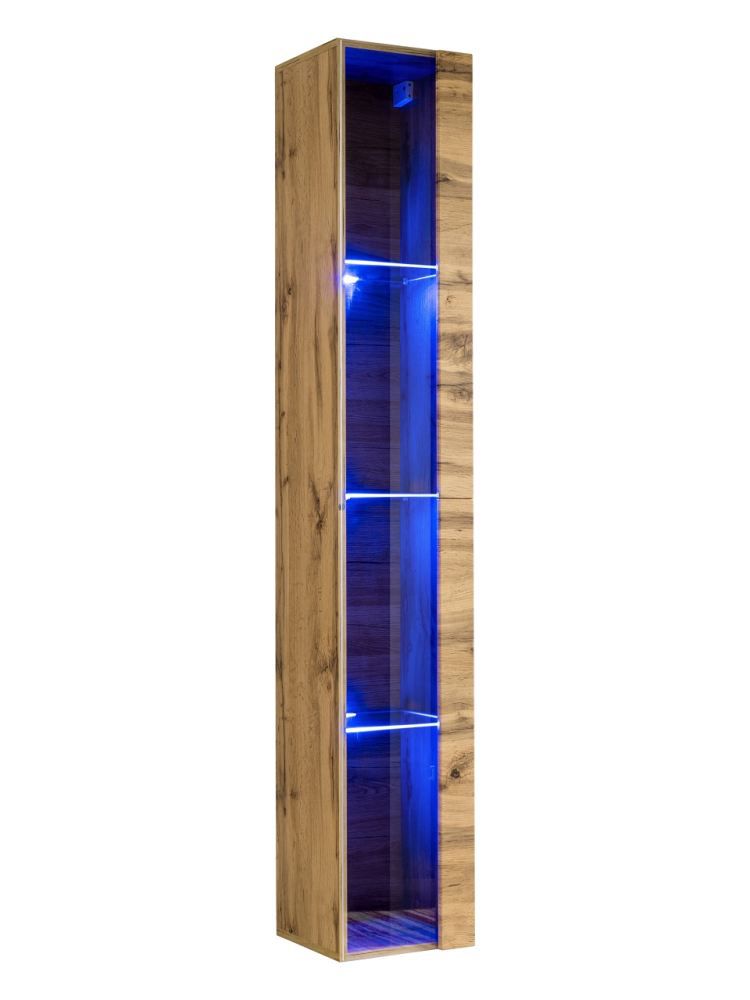 Armadio a muro con quattro scomparti Fardalen 16, colore: rovere Wotan - Dimensioni: 180 x 30 x 30 cm (A x L x P), con illuminazione a LED