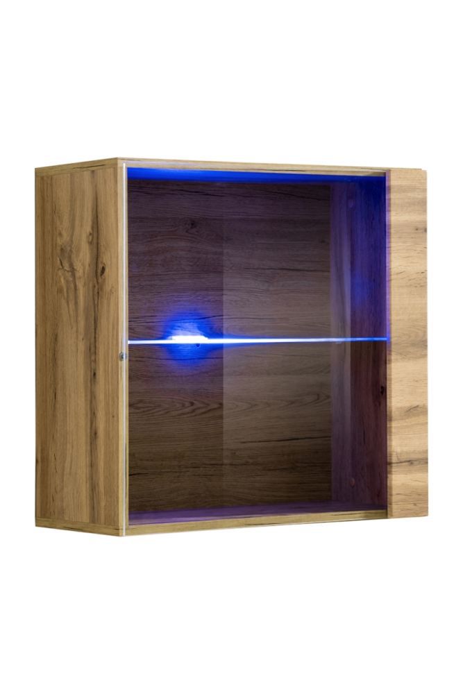 Pensile con illuminazione a LED Fardalen 24, colore: rovere Wotan - Dimensioni: 60 x 60 x 30 cm (A x L x P), con funzione di apertura a pressione
