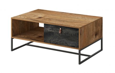Tavolino Linthouse 03, colore: Rovere marrone scuro / Grigio - Dimensioni: 68 x 104 x 44 cm (H x L x P)