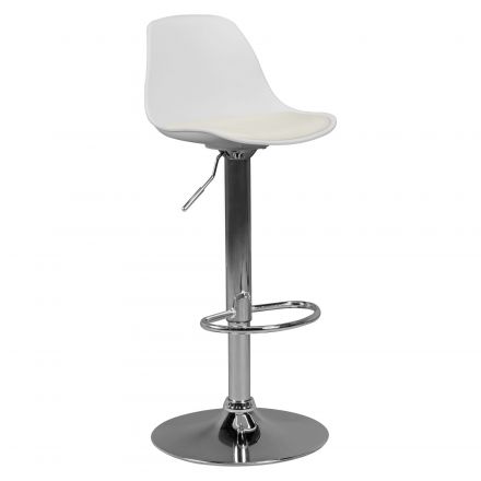 Sgabello di design Apolo 127, colore: bianco / cromo, sedile girevole a 360° e regolabile in altezza