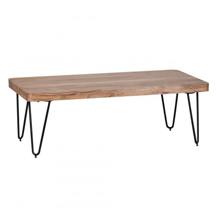 Tavolino unico in legno massiccio di acacia, colore: acacia / nero - Dimensioni: 40 x 60 x 115 cm (A x L x P), con bellissime venature