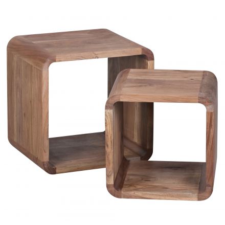 Tavolino 2 parti a forma di cubo, colore: acacia - Dimensioni: 43 x 36 x 43 cm (A x L x P), in legno massiccio di acacia