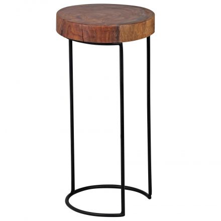 Tavolino stravagante in legno massiccio di sheesham, colore: sheesham / nero - Dimensioni: 55 x 28 x 28 cm (A x L x P), piano del tavolo a forma di tronco d'albero