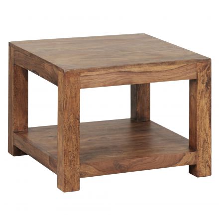 Tavolo quadrato da soggiorno in legno massiccio di Sheesham, colore: Sheesham - Dimensioni: 45 x 60 x 60 cm (A x L x P), con motivo a venature uniche