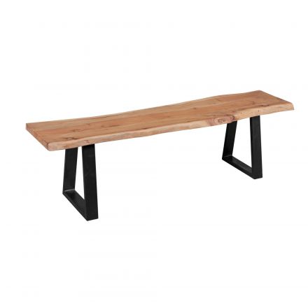 Panca da pranzo con piano di seduta naturale, colore: acacia / nero - Dimensioni: 45 x 160 x 40 cm (A x L x P), con robusti piedi in metallo