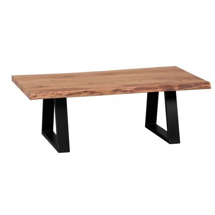 Tavolo da soggiorno con piano naturale, colore: acacia / nero - Dimensioni: 40 x 60 x 115 cm (A x L x P), con robuste gambe in metallo