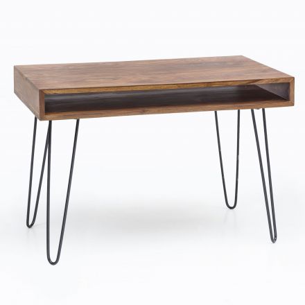 Tavolo da lavoro con ampio vano portaoggetti, colore: sheesham - Dimensioni: 76 x 60 x 110 cm (A x L x P), in legno massiccio di sheesham