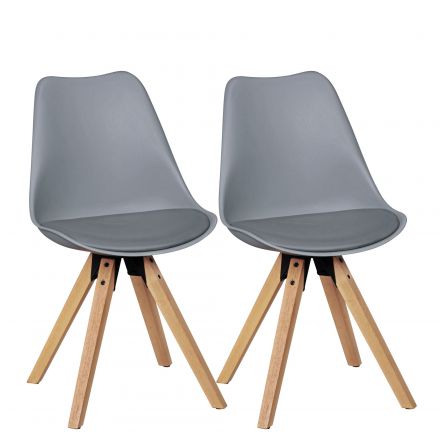 Set di 2 sedie da pranzo dal design scandinavo, colore: grigio / rovere, scocca e cuscino della seduta con rivestimento in similpelle