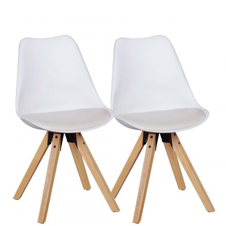 Set di 2 sedie in stile scandinavo, colore: bianco / quercia, con colori vivaci e legno chiaro