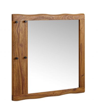 Specchio da parete con appendiabiti in legno massiccio di Sheesham, colore: Sheesham - Dimensioni: 80 x 80 x 3 cm (A x L x P)
