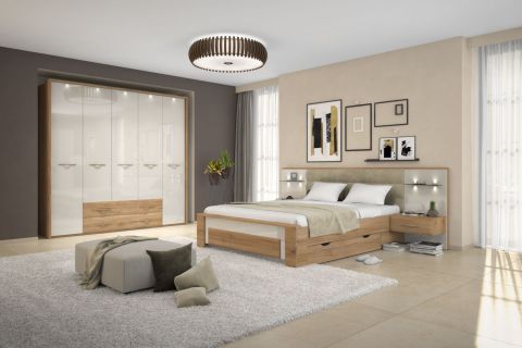 Camera da letto completa - Set A Gataivai, 10 pezzi, beige lucido / noce