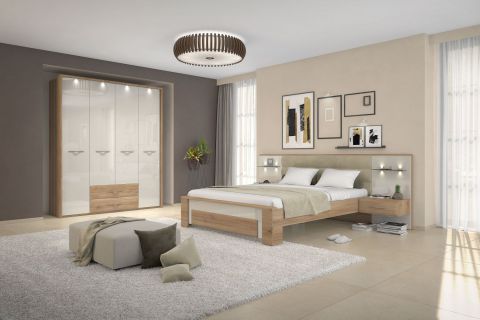 Camera da letto completa - Set B Gataivai, 8 pezzi, beige lucido / noce