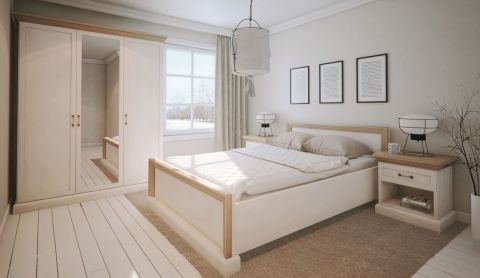 Camera da letto completa - Set E Badile, 4 pezzi, in pino, bianco / marrone