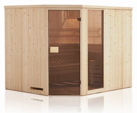 Sauna prefabbricata "Tirari" 68 mm con 1 finestra e tetto con bordino - misure esterne (l x p x h): 175 x 144 x 199 cm