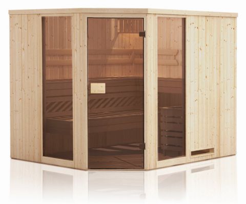 Sauna prefabbricata "Tirari" 68 mm con 2 finestre e tetto con bordino - misure esterne (l x p x h): 194 x 194 x 199 cm