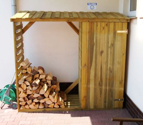 Tettoia per legna con ripostiglio - misure: 65 x 200 x 193 cm (l x p x h)