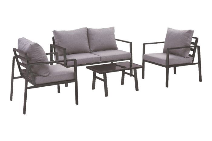 Gruppo di seduta San Diego - 4 pezzi in alluminio, colore: grigio alluminio
