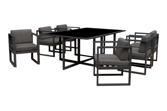 Set da pranzo / Set di sedute Florenz 7 pezzi - Colore alluminio: antracite, colore tessuto: grigio scuro