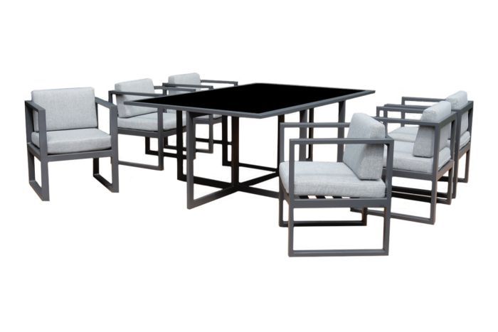 Set da pranzo / Set di sedute Florenz 7 pezzi - Colore alluminio: antracite, colore tessuto: grigio scuro