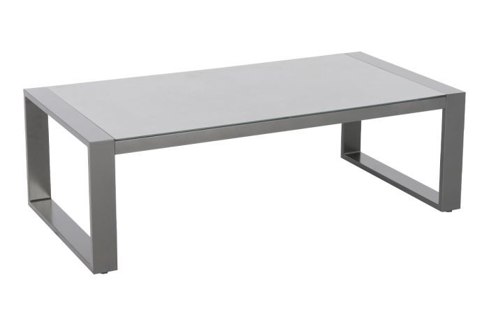 Tavolino in alluminio con piano in vetro Toledo - Colore: grigio alluminio, Lunghezza: 1280 mm, Larghezza: 650 mm, Altezza: 410 mm