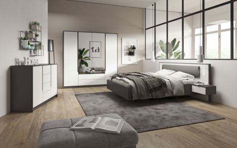Camera da letto completa - Set A Sousse, Set Set 3 pezzi, grigio / bianco 
