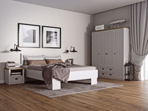 Camera da letto completa - Set C Segnas, 4 pezzi, in pino, bianco / rovere marrone