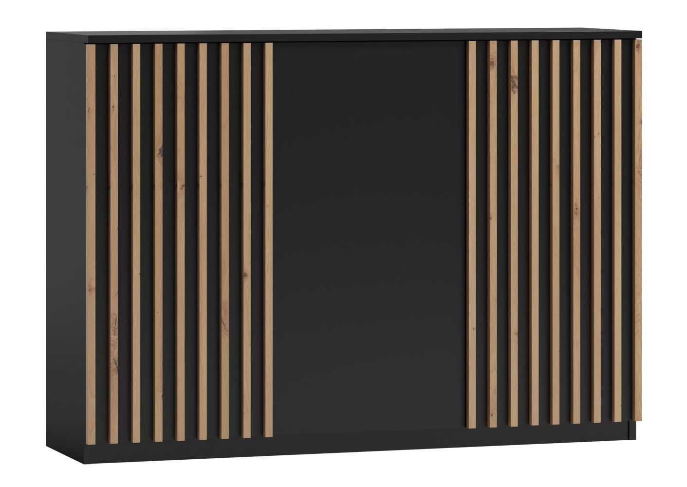 Cassettiera Cikarang 01, nero / rovere - 100 x 140 x 40 cm (h x l x p)