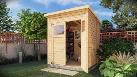 Casetta da giardino prefabbricata con tetto a una falda incl. pavimento e cartone catramato, legno grezzo - 14 mm, SU: 3,00 m²