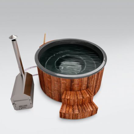 Vasca da bagno per esterni 01 in legno termotrattato, vasca: antracite, diametro interno: 200 cm